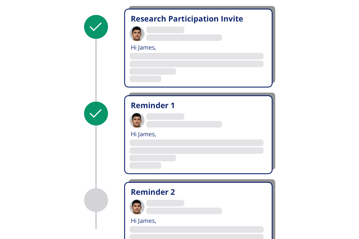 Three research participation invites in sequence.