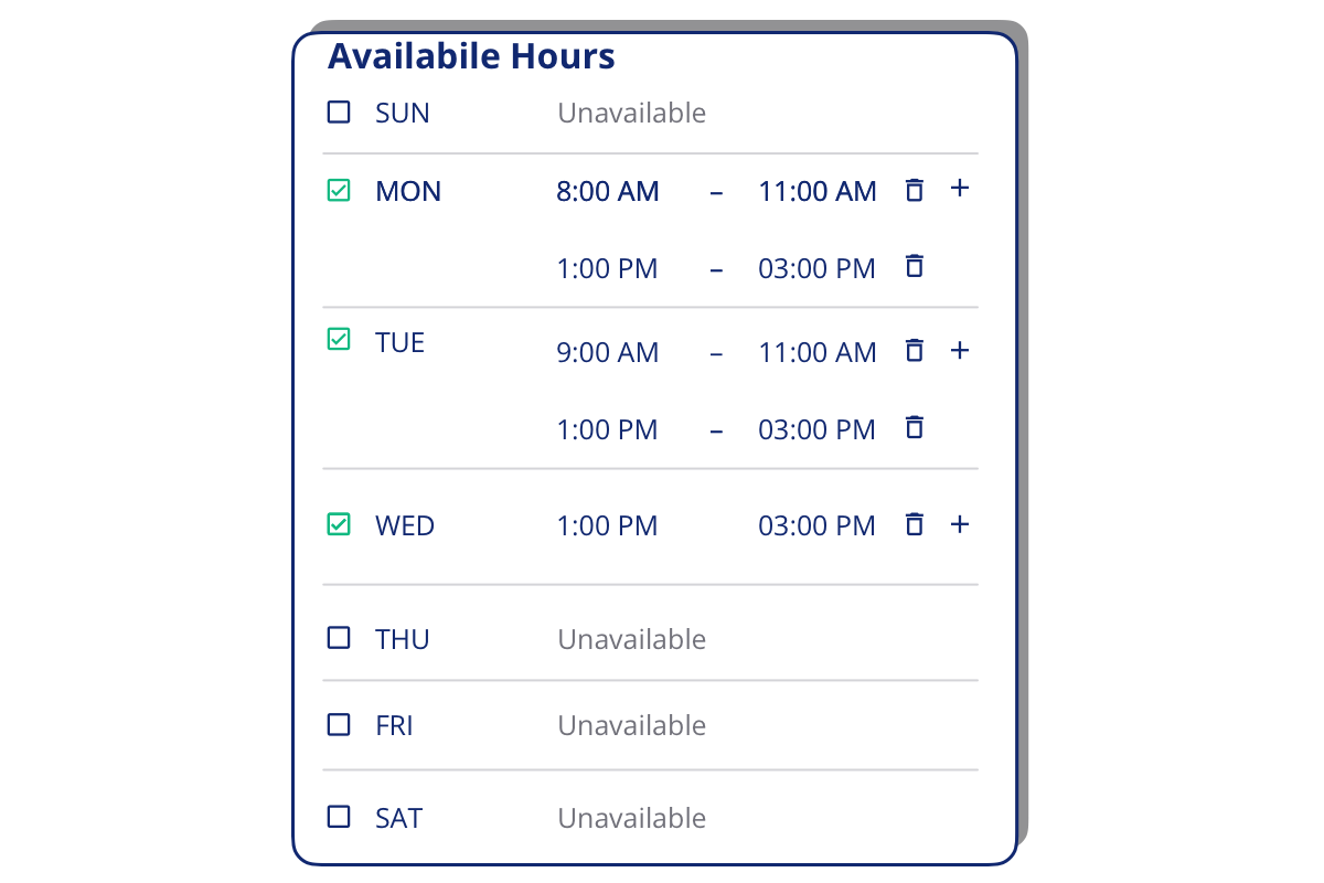 OpenQ Scheduler lets you control which hours in the day or week you want to allocate towards conducting 
          user research sessions.
