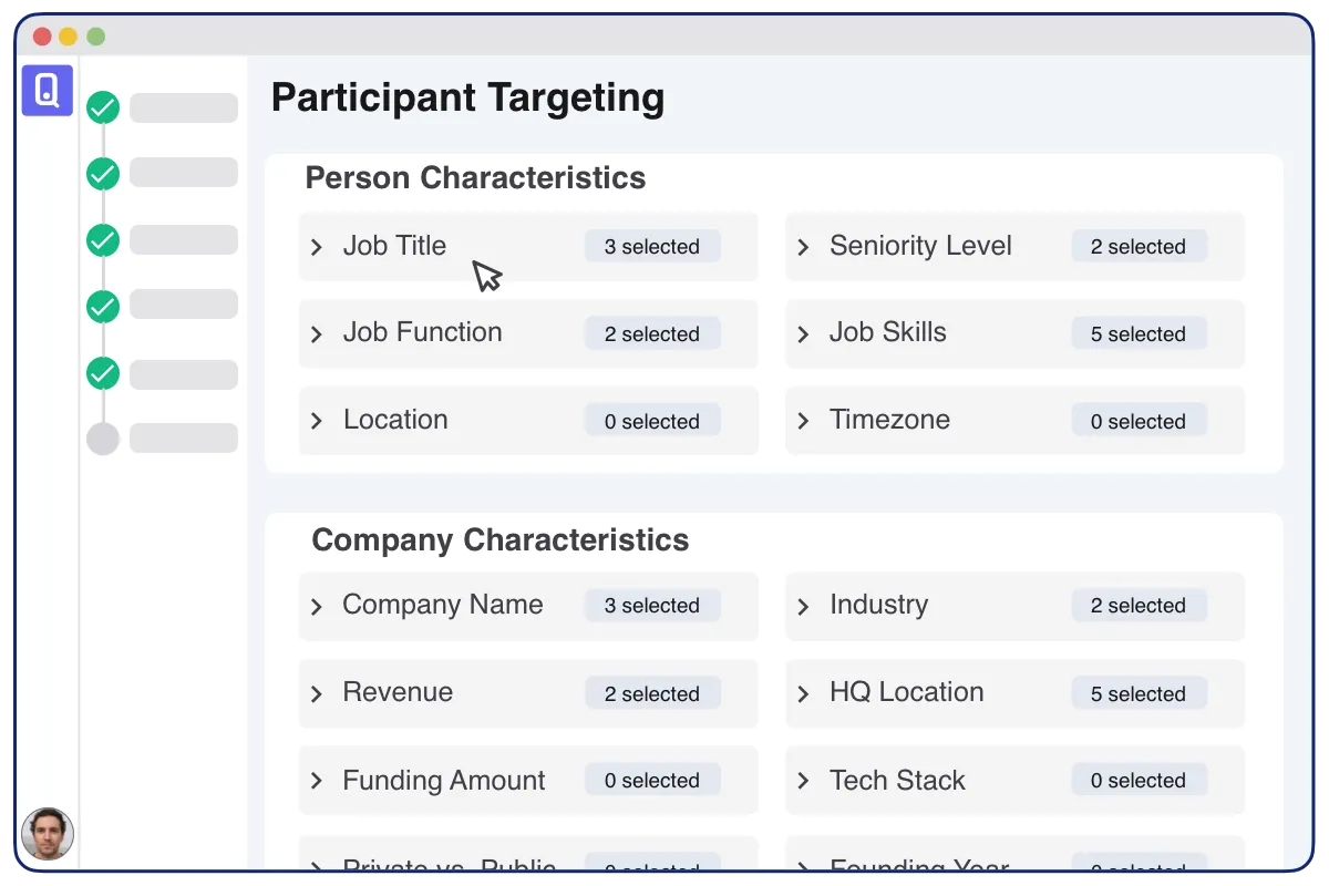 OpenQ app study setup dashboard showing the Participant Targeting tab.
