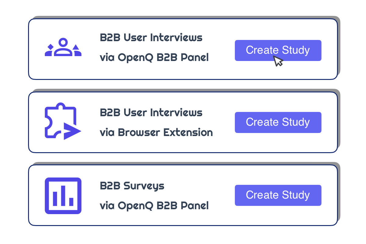 Create a new User Interview or Survey study on OpenQ