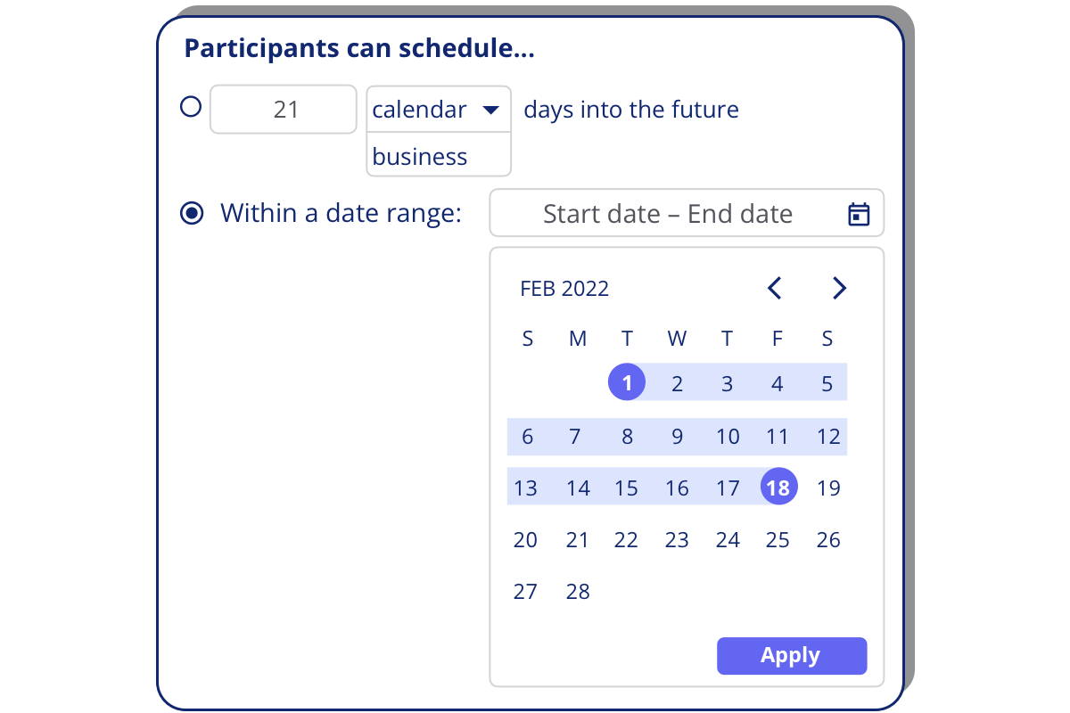 OpenQ Scheduler lets you schedule user research sessions on fixed dates or continuously on a rolling basis.