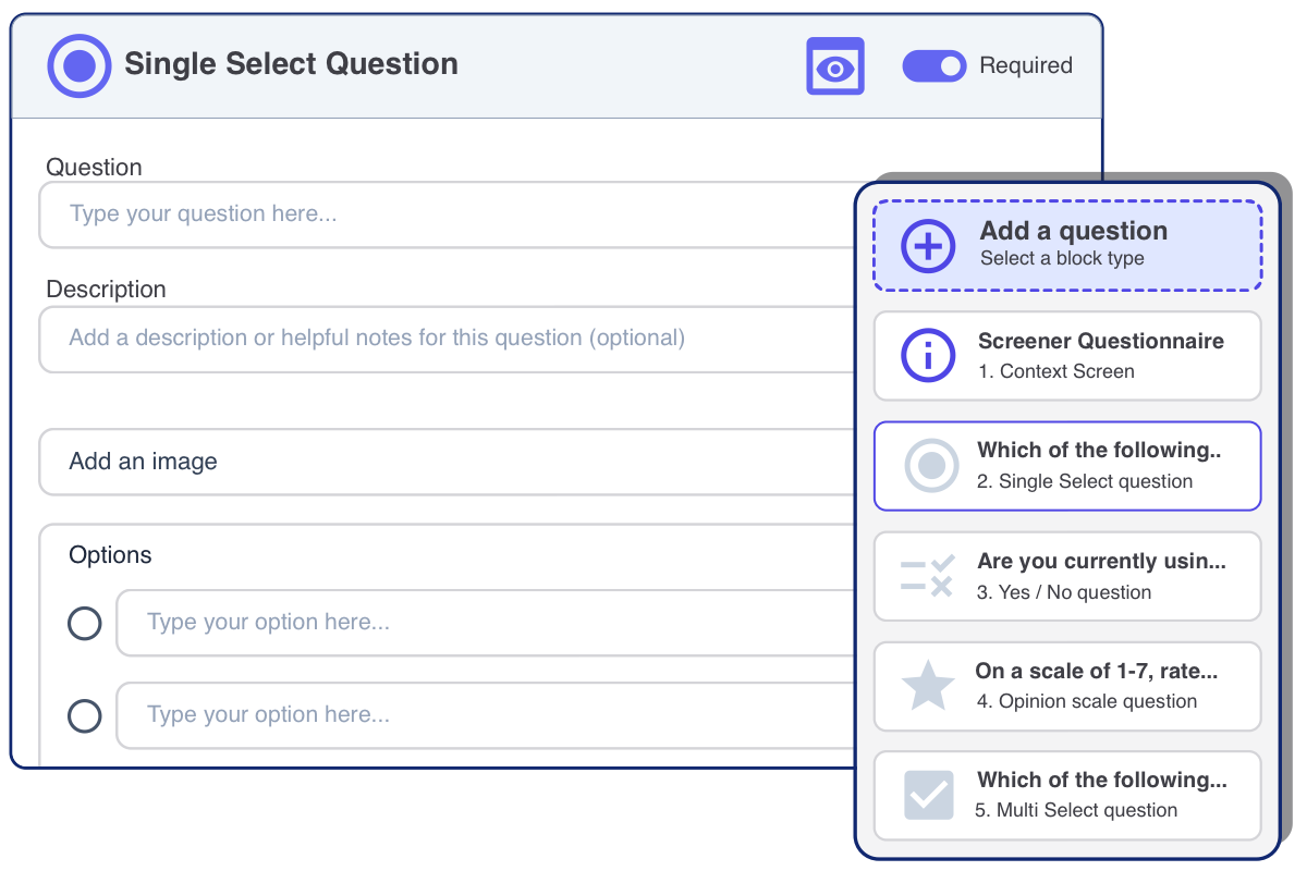 Interface for building Screener questionnaires.