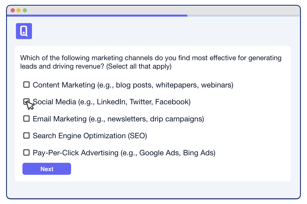 Multi-select survey question on the OpenQ platform.